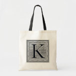 Block Letter "K" Woodcut Woodblock Inital Canvas Bags