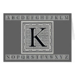 Block Letter "K" Woodcut Woodblock Inital Greeting Card