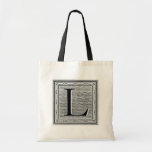 Block Letter "L" Woodcut Woodblock Inital Canvas Bags