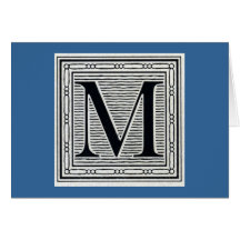 Block Letter "M" Woodcut Woodblock Inital Greeting Card