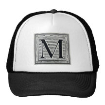 Block Letter "M" Woodcut Woodblock Inital Trucker Hats