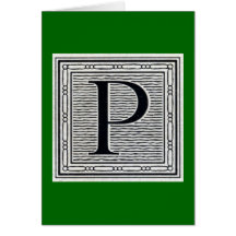 Block Letter "P" Woodcut Woodblock Inital Greeting Card