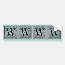 Block Letter "W" Woodcut Woodblock Inital Bumper Sticker