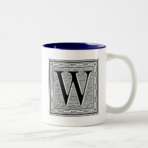 Block Letter "W" Woodcut Woodblock Inital Mugs