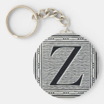 Block Letter "Z" Woodcut Woodblock Inital Keychain