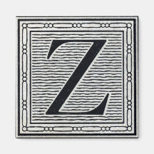 Block Letter "Z" Woodcut Woodblock Inital Fridge Magnet