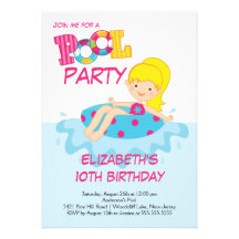 Blonde Girl Birthday Summer Pool Party Invitation