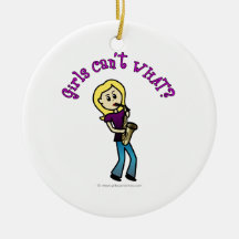 Blonde Girl Playing Saxophone Christmas Tree Ornaments