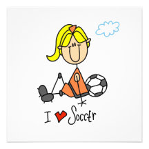 Blonde Girl Stick Figure I Love Soccer Gifts Personalized Invitation