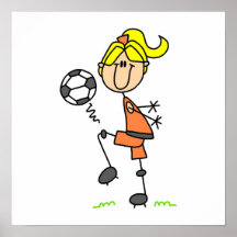 Blonde Stick Figure Soccer Player Girl Gifts Print