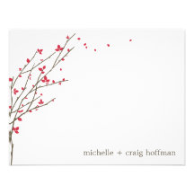 Blooming Branches Flat Thank You Card - Cerise Custom Invite