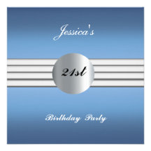 Blue 21st  Birthday Party Invitation