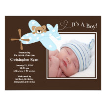 Blue Aeroplane Baby Boy Birth Annoucement Announcements