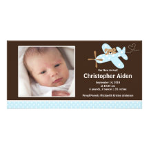 Blue Aeroplane Baby Boy Birth Annoucement Picture Card
