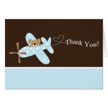 Blue Aeroplane Baby Shower Thank You Note Card