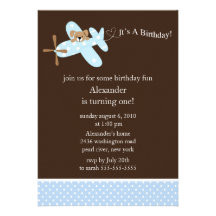 Blue Aeroplane Boy's Birthday Invitation