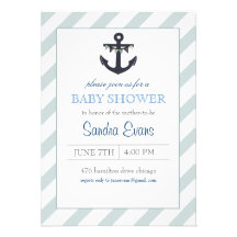 Blue Ahoy Anchor Baby Shower Invitation