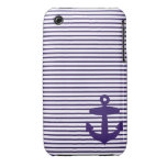 Blue Anchor and Navy Blue Sailor Stripes Case-Mate iPhone 3 Cases