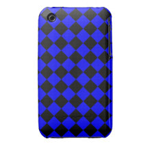 Blue and Black Diagonal Checkerboard Design iPhone 3 Case