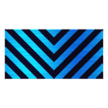 Blue and Black Downward Hazard Stripes Customized Photo Card