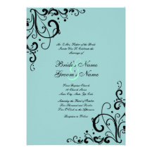 Blue and Black Flourish Wedding Invitation