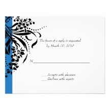 Blue and Black Flourish Wedding RSVP Cards