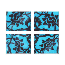 Blue And Black Mosaic Wrapped Canvas Prints