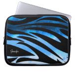 Blue And Black Zebra Striped Pattern Laptop Computer Sleeves