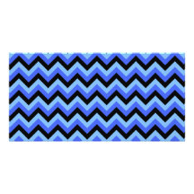 Blue and Black Zig zag Stripes. Personalized Photo Card