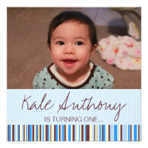 Blue and Brown Baby Boy 1st Birthday Invitation
