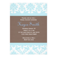 Blue and Brown Damask Invitation