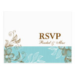 Blue and Brown Floral RSVP Postcard