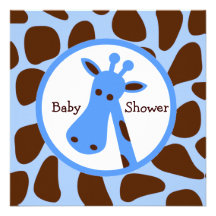 Blue and Brown Giraffe Boy Baby Shower Custom Invitation