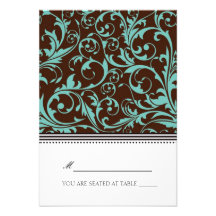 Blue and Brown Swirl Folding Tent  Place Card Custom Invites