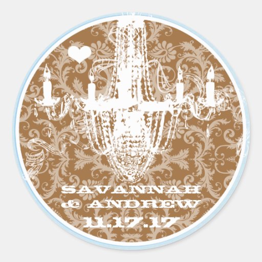 Blue and Brown Vintage Damask Chandelier Stickers