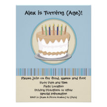 Blue and Cream Cake Birthday Party Invitation