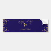 Blue and Gold Elegant Holly Wine Label Bumper Sticker