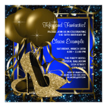 Blue and Gold High Heels Womans Brithday Party Custom Invitations