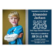 Blue and Gray Preschool or Kindergarten graduation Invite