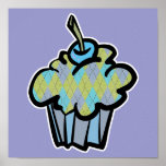 blue and green argyle cupcake print