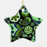 Blue and Green Paisley on Black Christmas Ornament
