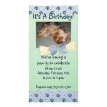 Blue and Green Paw Print Birthday Invitation Personalised Photo Card
