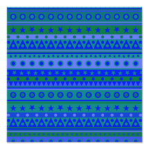 Blue and Green Stripy Stars and Spots Pattern Photo Print
