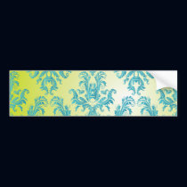 Blue and Green Vintage Damask bumper stickers
