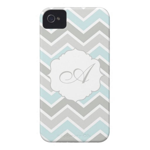 Blue and Grey Zigzag Chevron Monogram iPhone 4 Case-Mate Cases