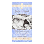 Blue and Orange Florals Birth Announcement Customised Photo Card