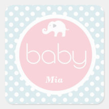 Blue and pink elephant babyshower sticker