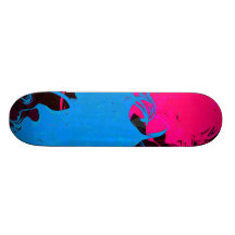 Blue and Pink Grungy Swirl Skateboard