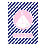 Blue and Pink Sailboat Baby Girl Annuncement Card