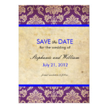 Blue and Purple Damask Wedding Save the Date Invites